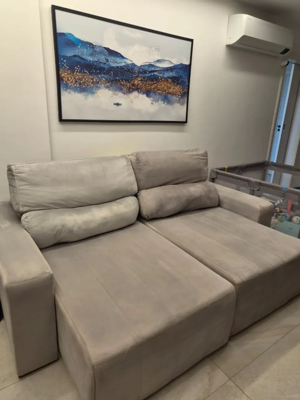 Sofá retrátil e reclinável 220cm | cinza - Foto 2