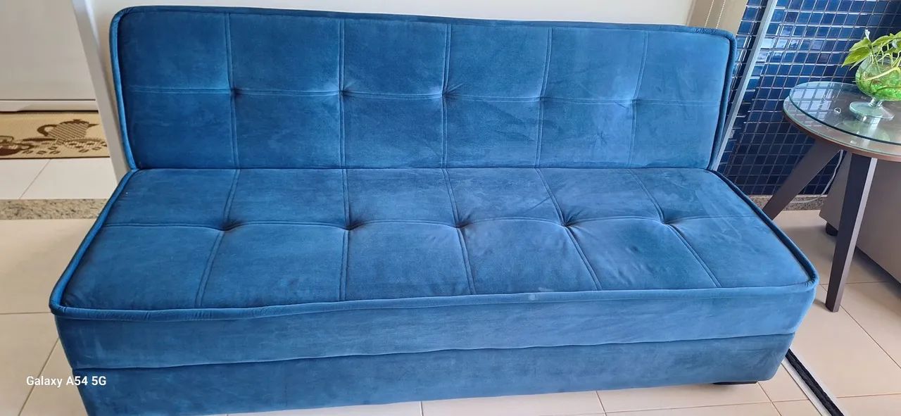 Sofá Cama Veludo Azul