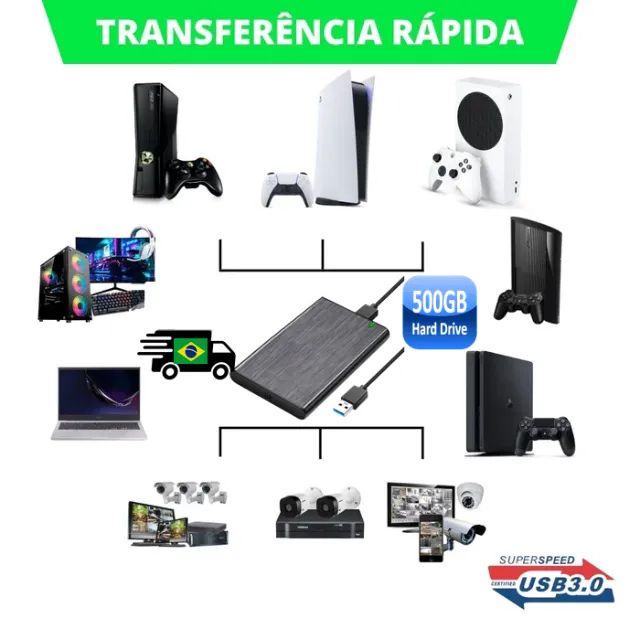 HD Externo 500GB USB 3.0 para PC, Notebook, DVR, PS2, PS3, PS4 XBox - Foto 3