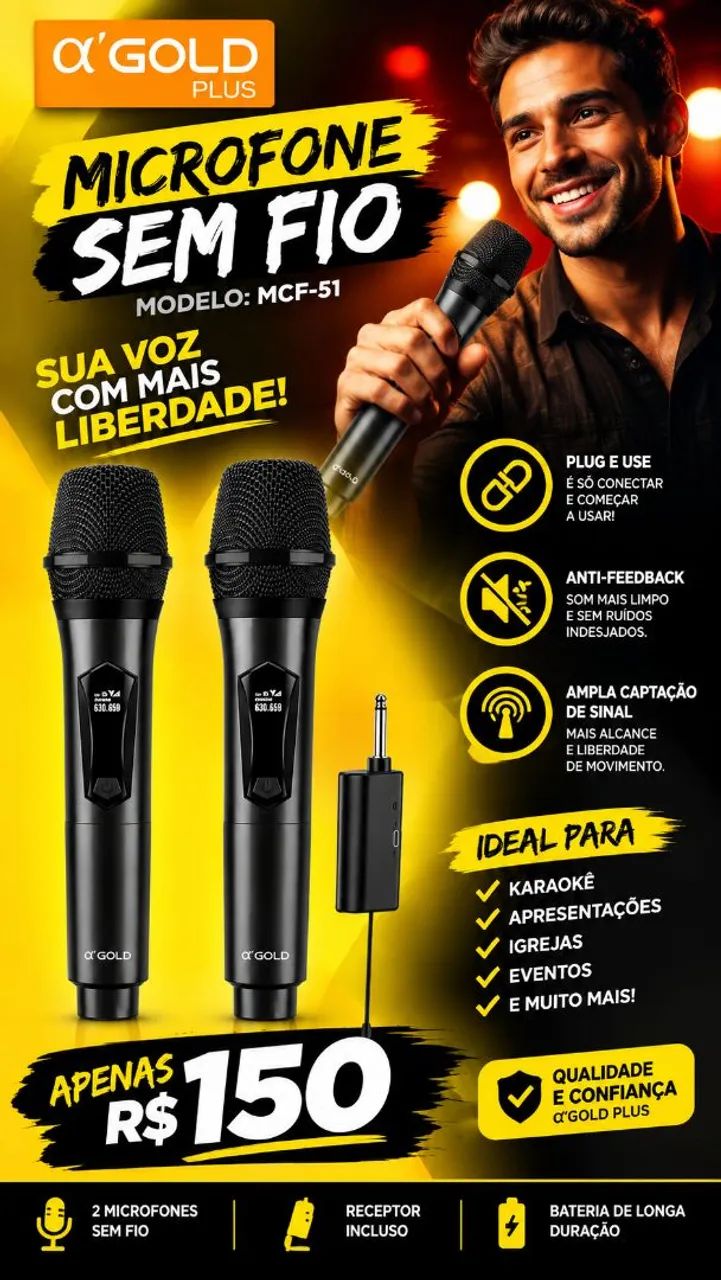 MICROFONE SEM FIO ?GOLD PLUS