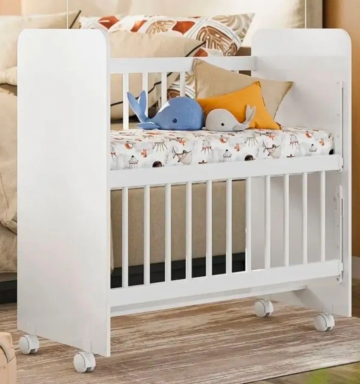 Mini Berço Moisés MDF  Branco com colchão e rodinhas