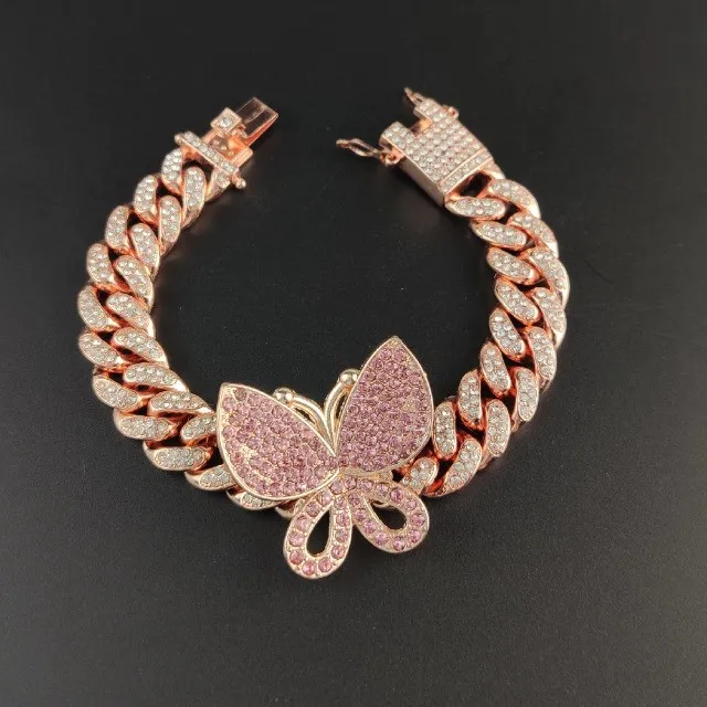 Pulseira bracelete com borboleta, cheia e com strass