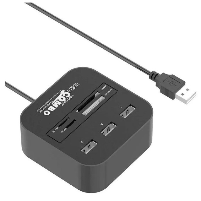 Hub Usb 2.0 - 3 Portas Com Leitor Cartão Micro Sd, M2, Ms Pro Duo Universal