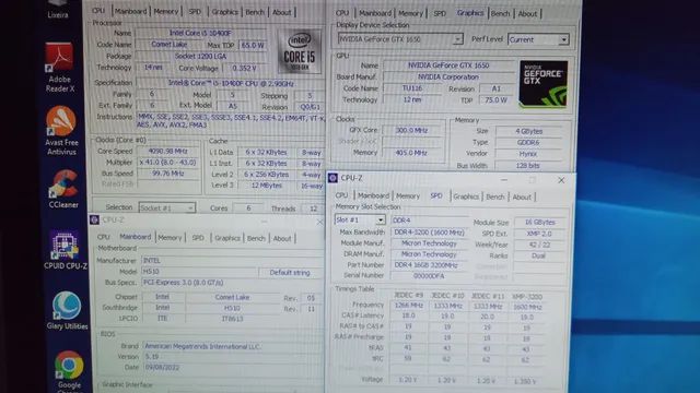CPU Gamer i5-10400F 16GB DDR4 3200MHz SSD 240GB HD 1TB GTX 1650