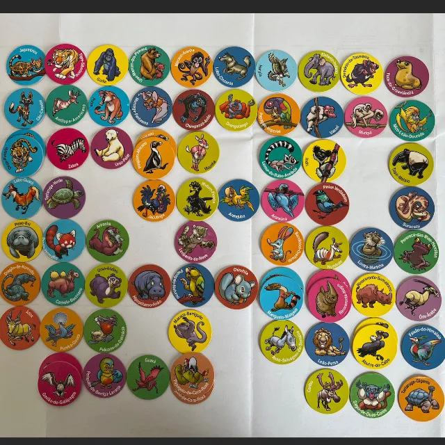 Coleção 69 Zaps/Tazos Ping Pong da Série Animais em Extinção (69 unidades +05 repetidos)