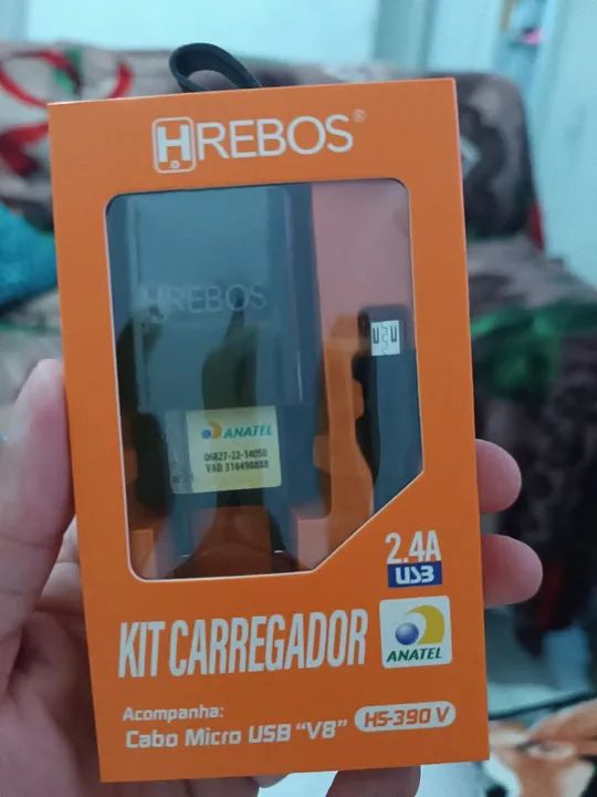 Kit Carregador HREBOS 2.4A USB V8 HS-390 V - Novo - Foto 2