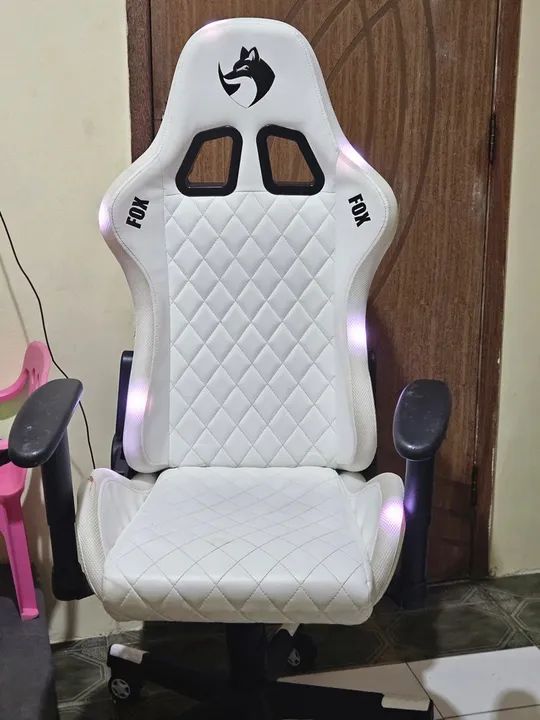 Cadeira Gamer Fox com LED Azul - Branca - Foto 3