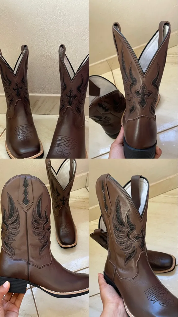 Botas Texanas de Couro Marrom- Realeza country