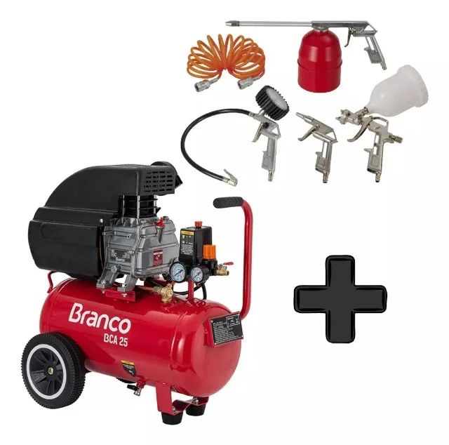 Compressor De Ar 25 Litros 1,9 Hp 8 Pés Branco Motores + Kit