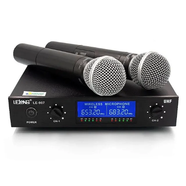 Microfone Sem Fio Com 2 Lelong Le-907 Profissional Uhf