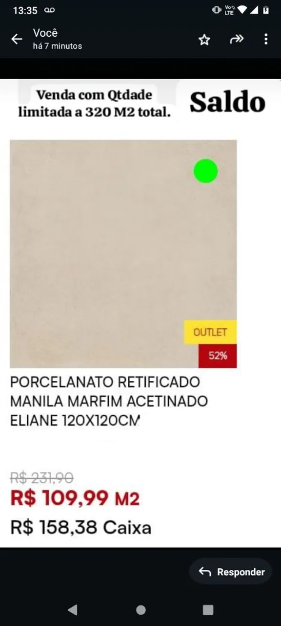 Porcelanato Retificado Manila Marfim Acentinado Eliane 120x120cm 109,99m2.