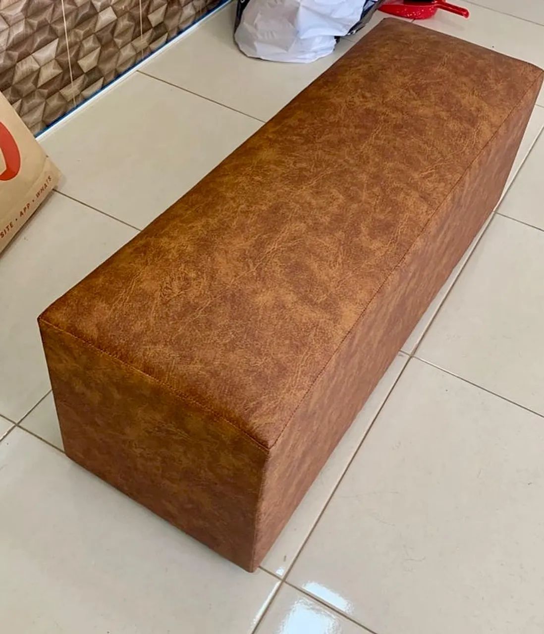 Puff Retangular Marrom 3 Lugares 