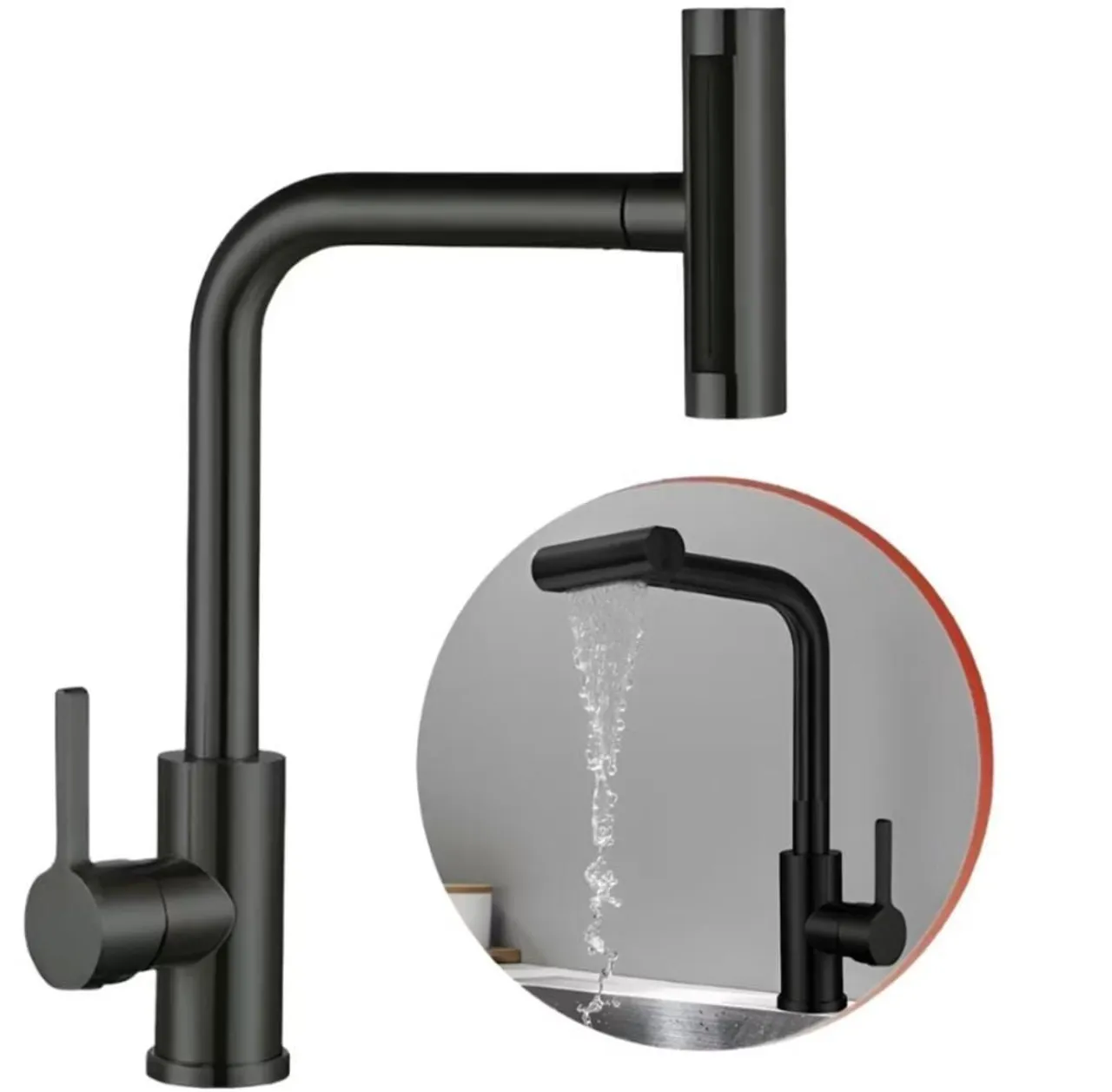 Torneira Cozinha 4 jatos Gourmet com Ducha spray preto Metal bancada