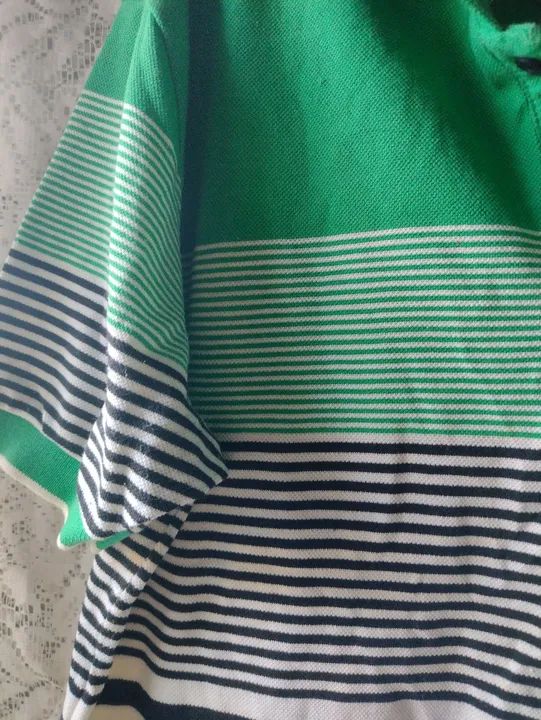 Camiseta Polo Verde e Branca Listrada - Foto 3