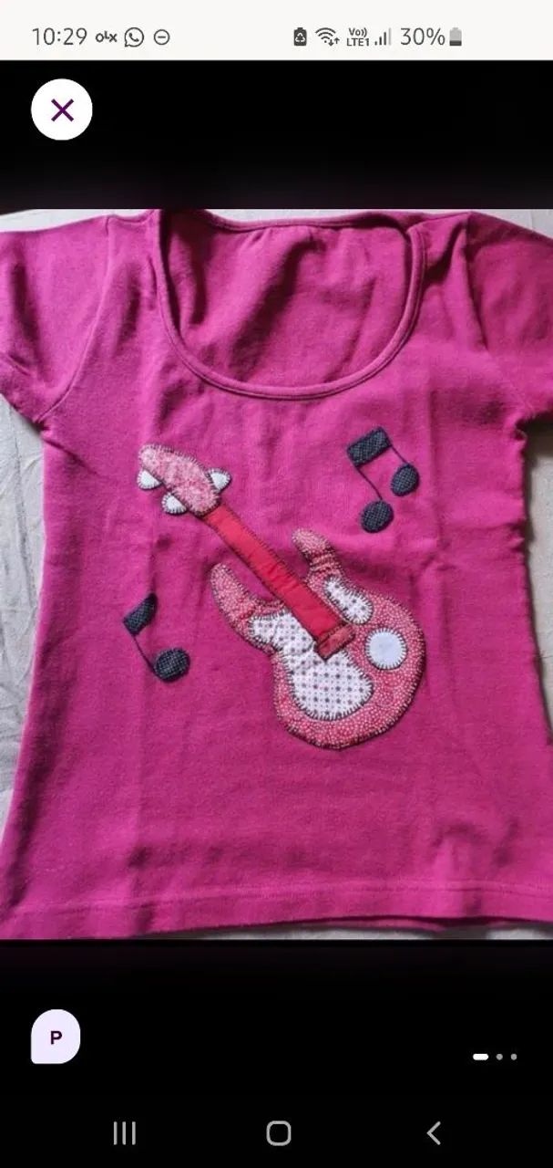 Blusinha feminina patchwork guitarra