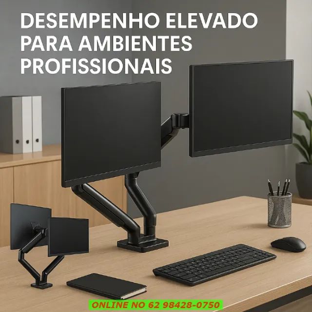 Suporte Monitor Duplo Articulado Vesa Para Mesa 2 Monitores Preto - Foto 5