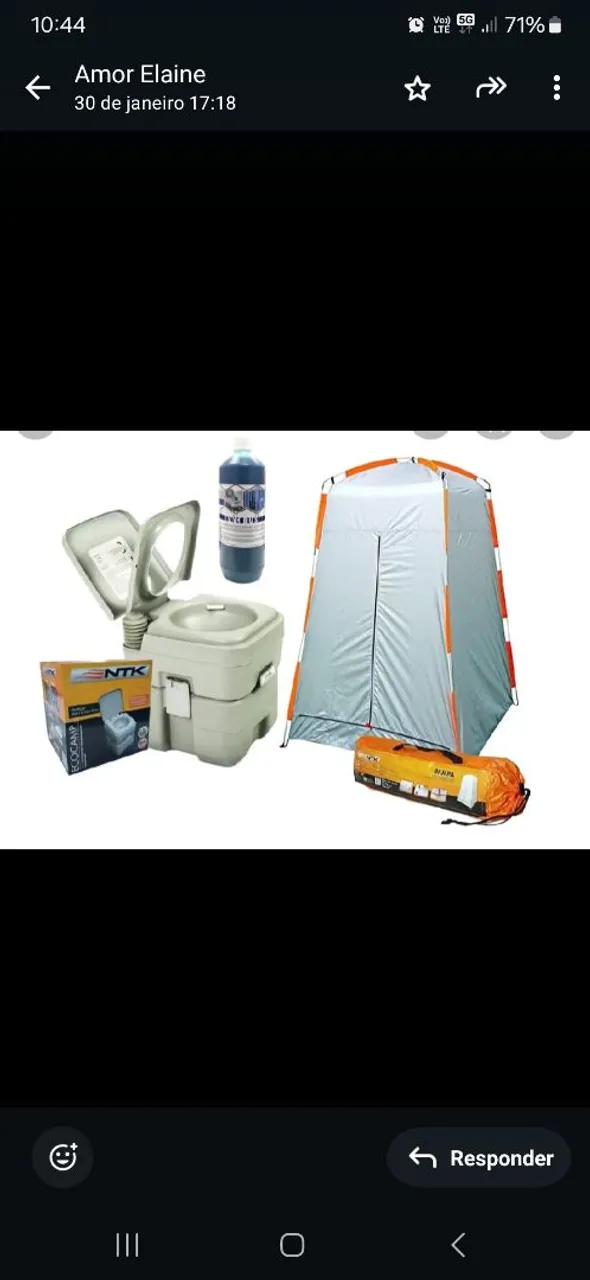 Kit banheiro portátil e barraca
