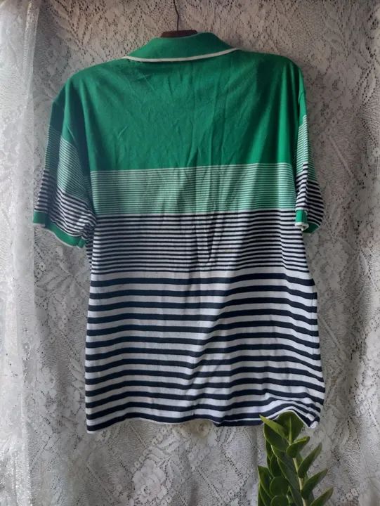 Camiseta Polo Verde e Branca Listrada - Foto 4