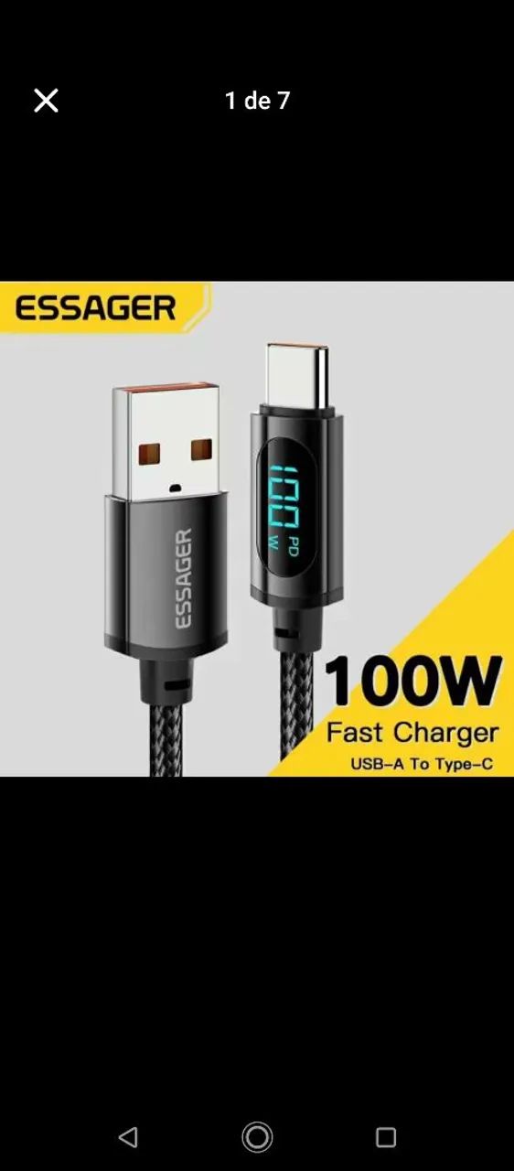 Cabo Carregador USB-A para Type-C 100W Essager