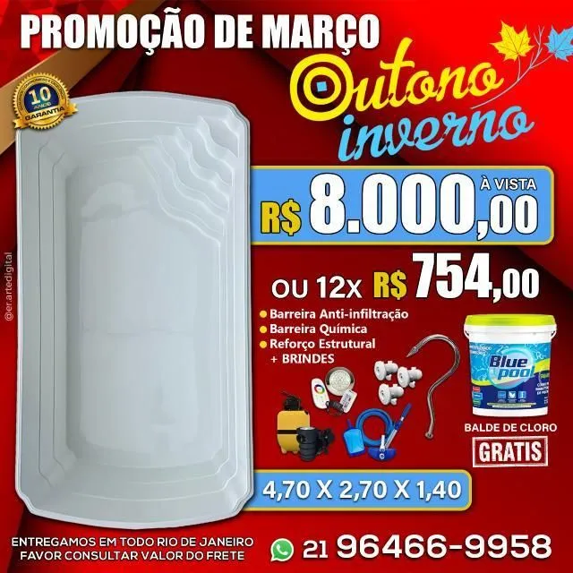Piscina de fibra 4,70 x 2,70 x 1,40 - Promoção de Março!