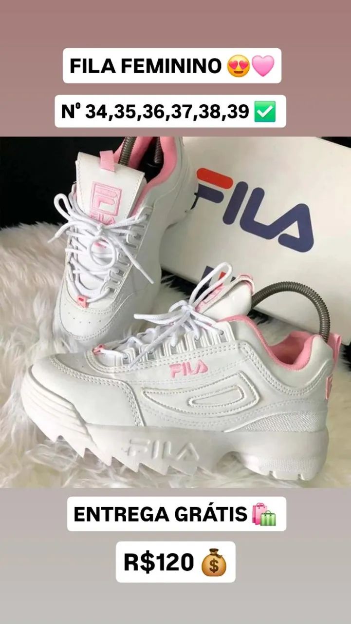 Fila Feminino Branco com Rosa - Vários Tamanhos