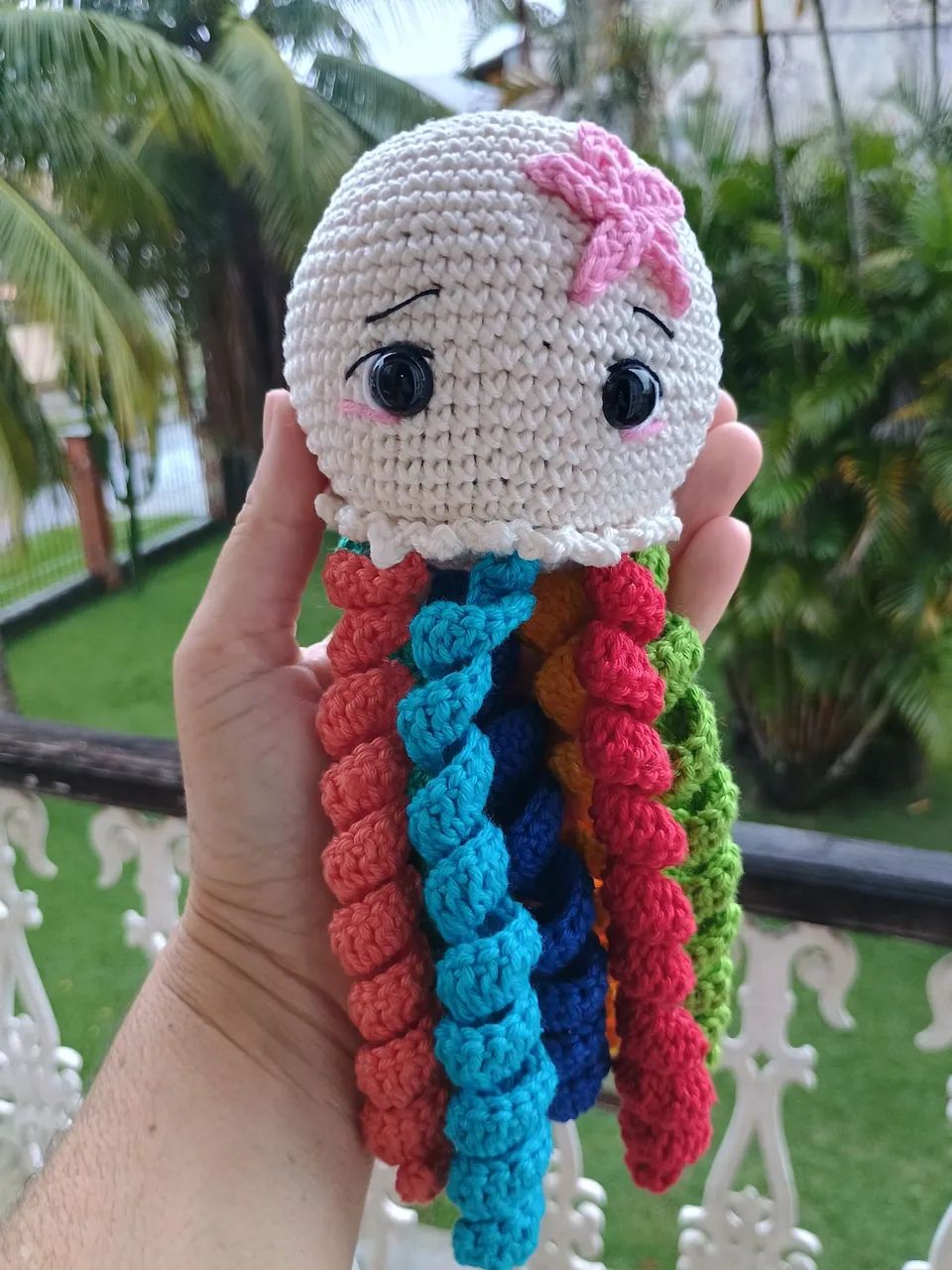 Polvo de crochê colorido - Feito à mão