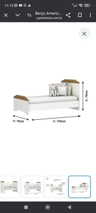 Berço, Cama e Colchão Infantil - Branco - Foto 2