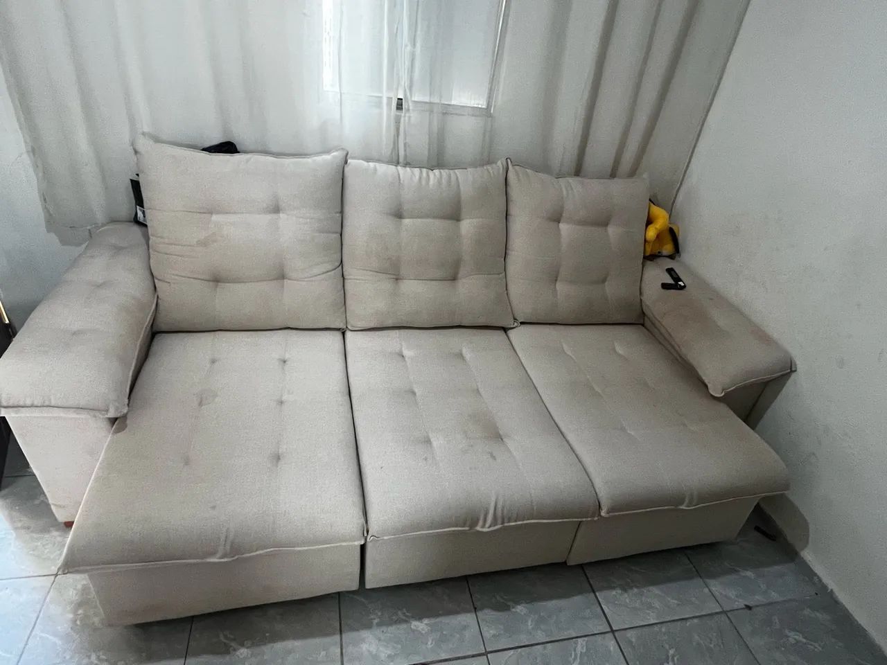 Sofá retrátil e reclinável linho marfim  - Foto 3