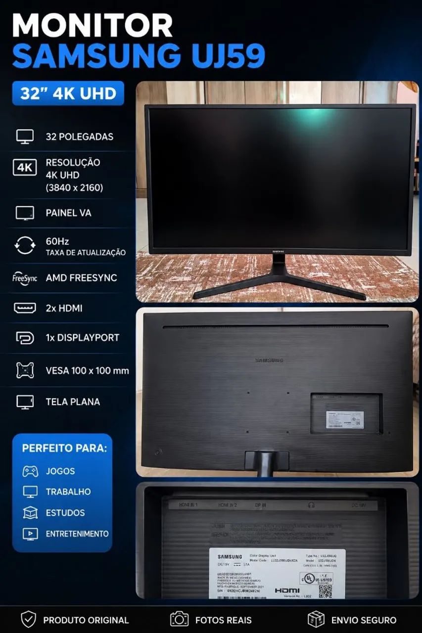 Monitor Samsung uj59, 32 polegadas, 4k