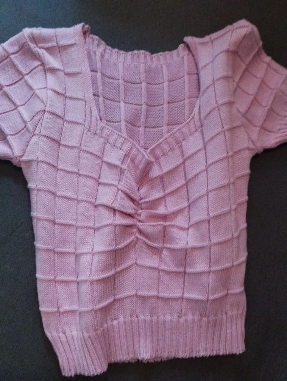 Cropped em tricô rosa bebe P 