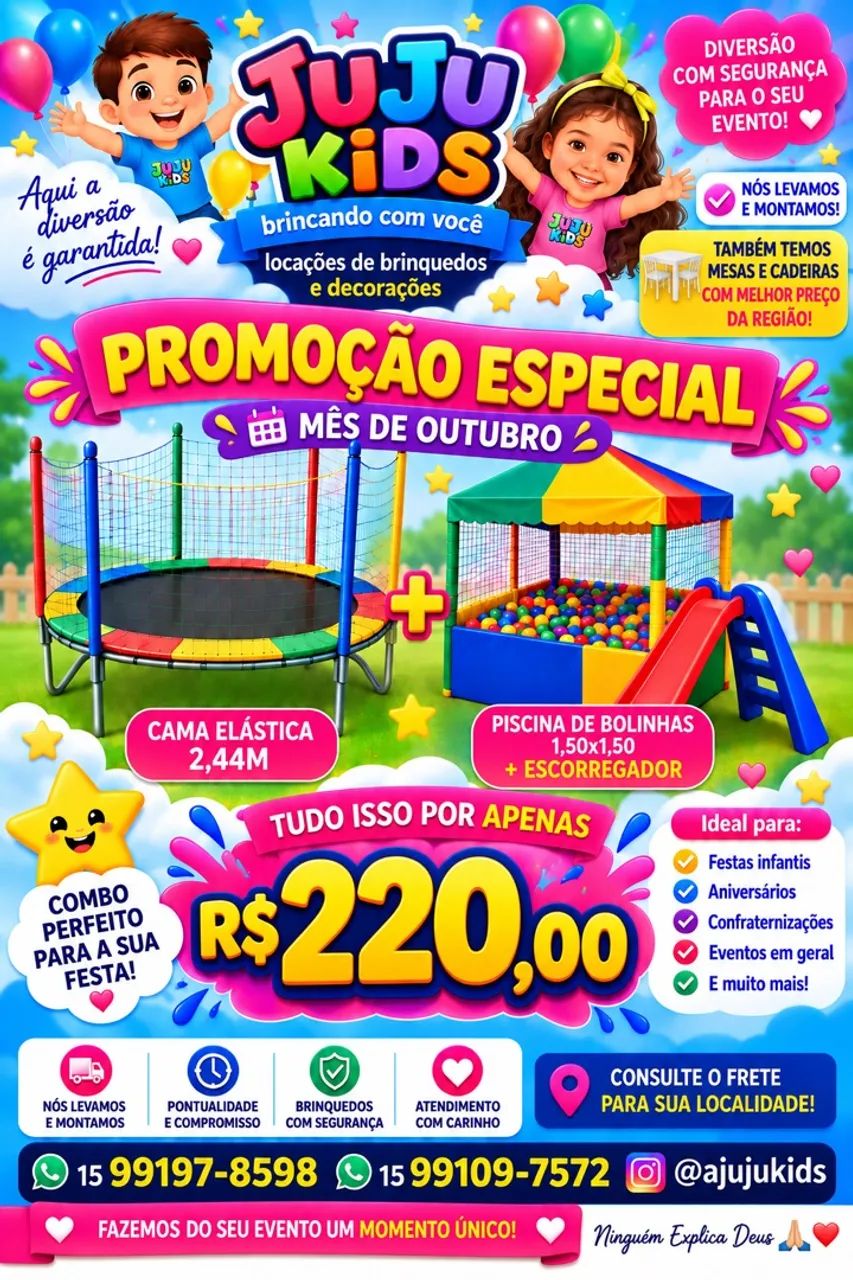 Locação de brinquedos decorações mesas e cadeiras 