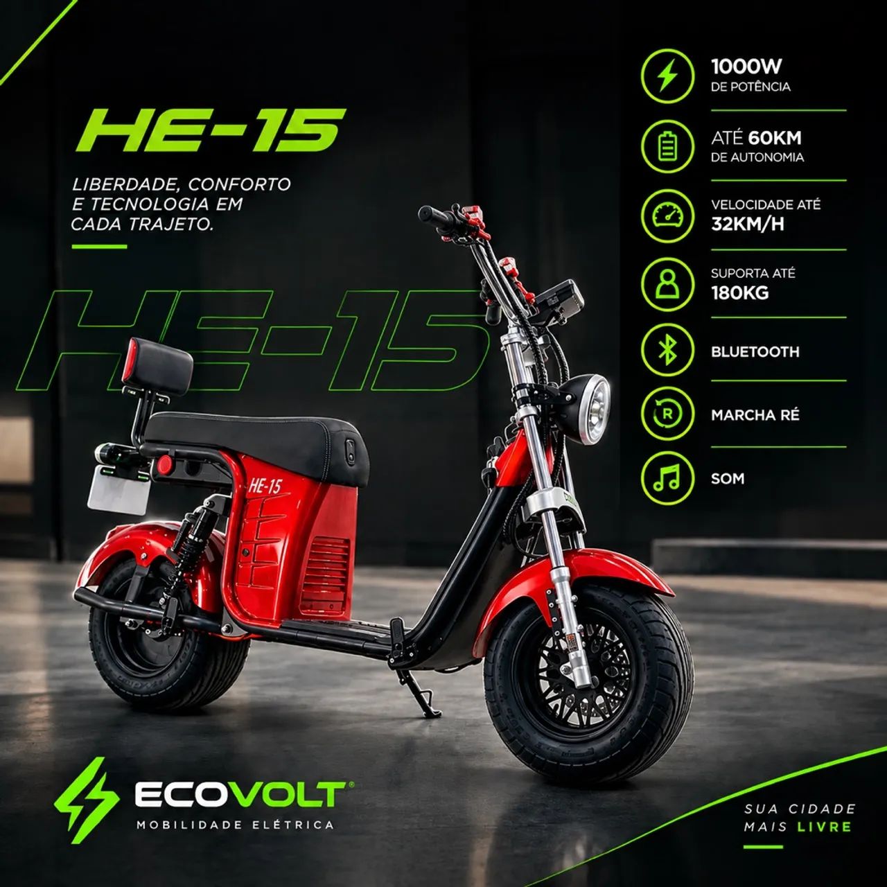 SCOOTER ELÉTRICA HE-15 1000W - NOVA - Foto 2
