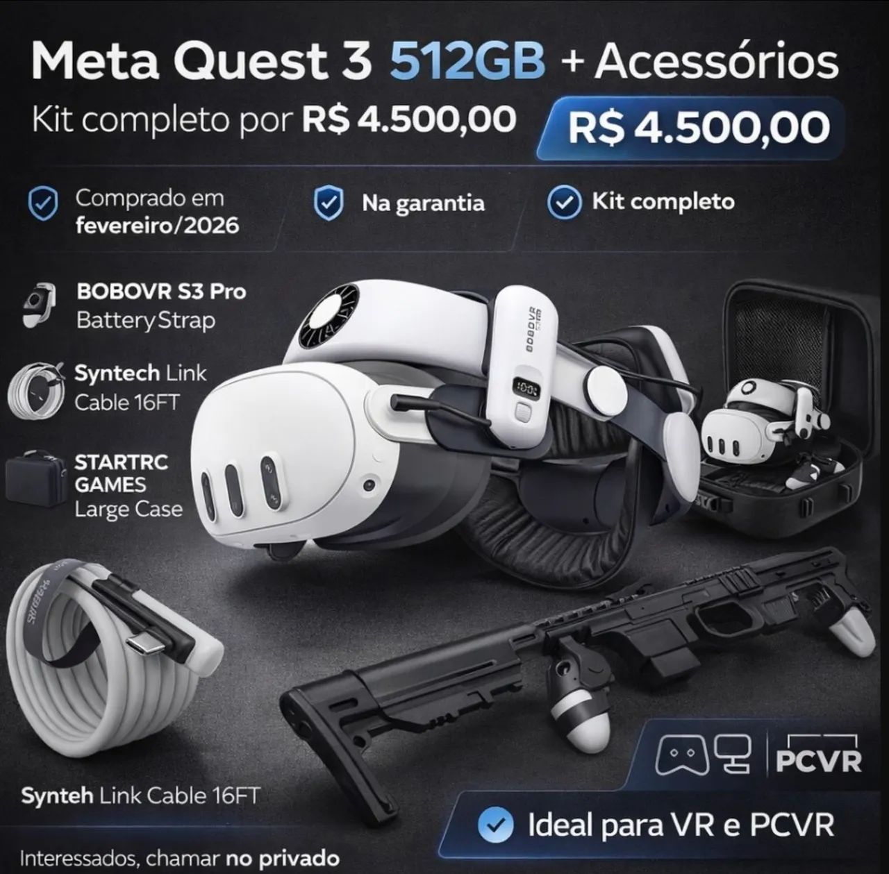 Oculus quest 3 512G + Acessorios - Peças e Acessórios de Vídeo