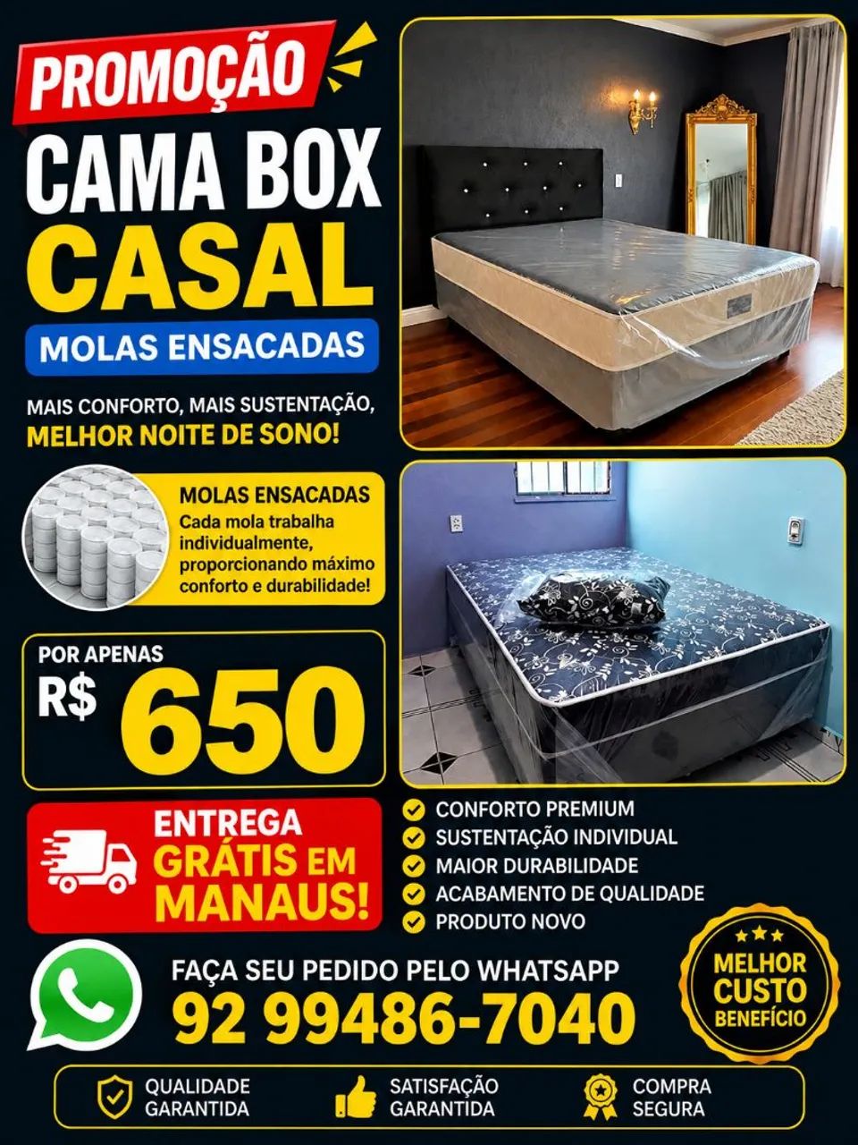 CAMA CASAL COM MUITO CONFORTO E QUALIDADE 