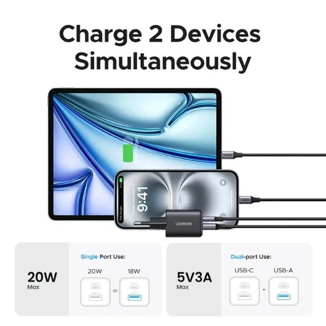 Carregador Ugreen X514 GaN DualPort 20W (USB-C + USB-A) -Entrega Grátis- - Foto 4