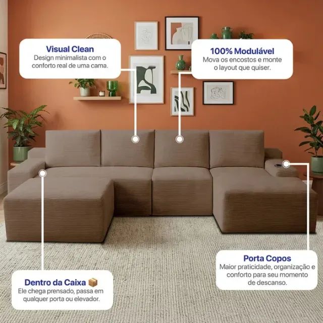 Sofá 4 lugares Cama Inbox modular (Marrom) - Foto 2