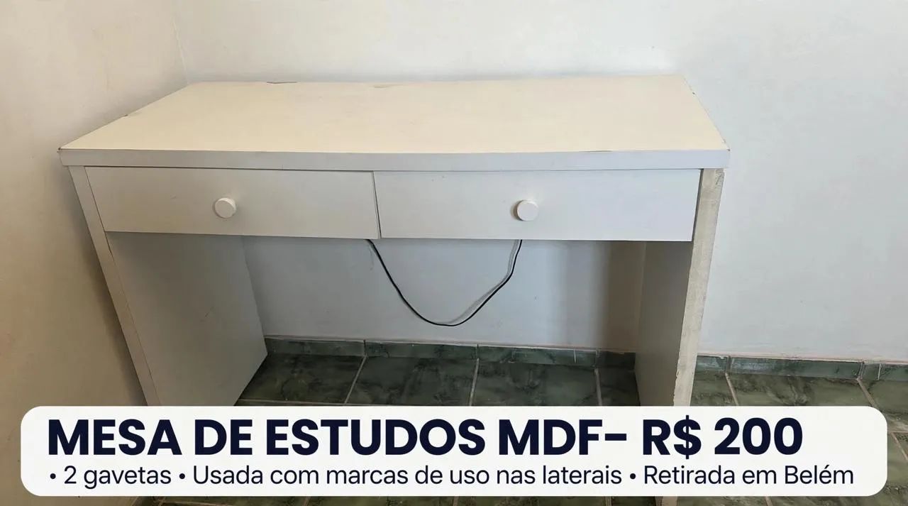 Mesa de estudos com 2 gavetas MDF