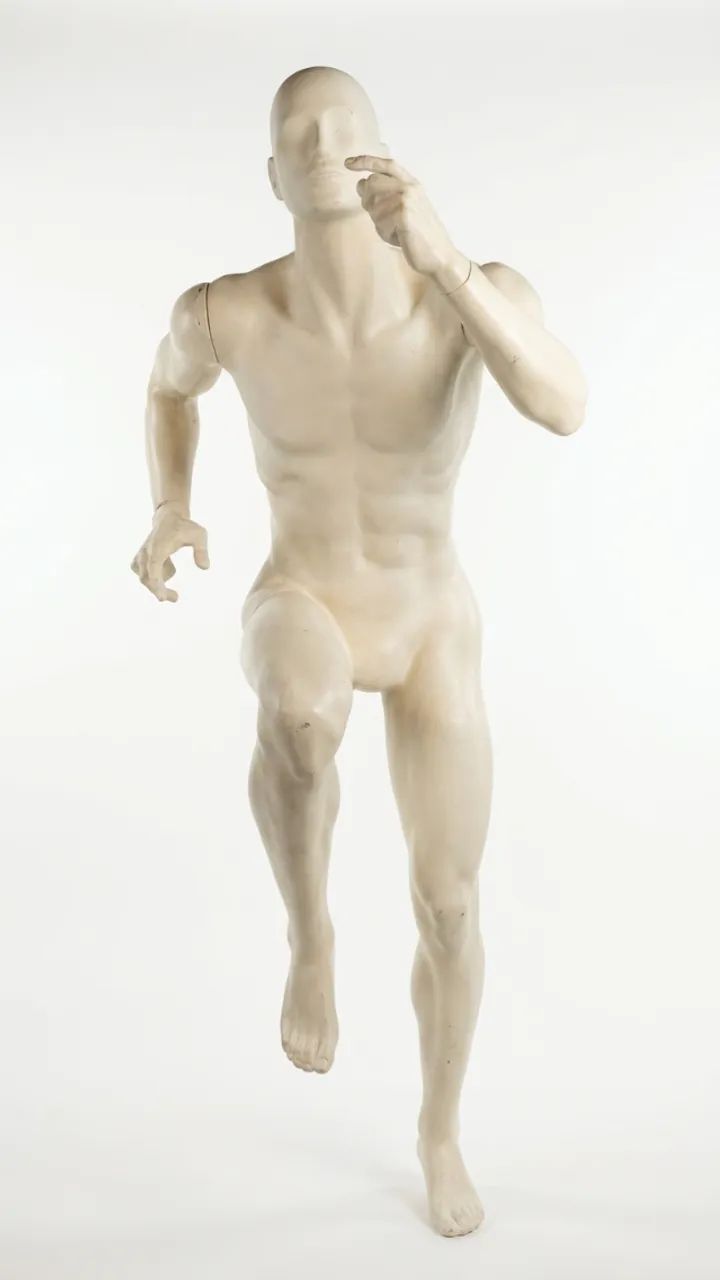 Manequim branco masculino atleta correndo