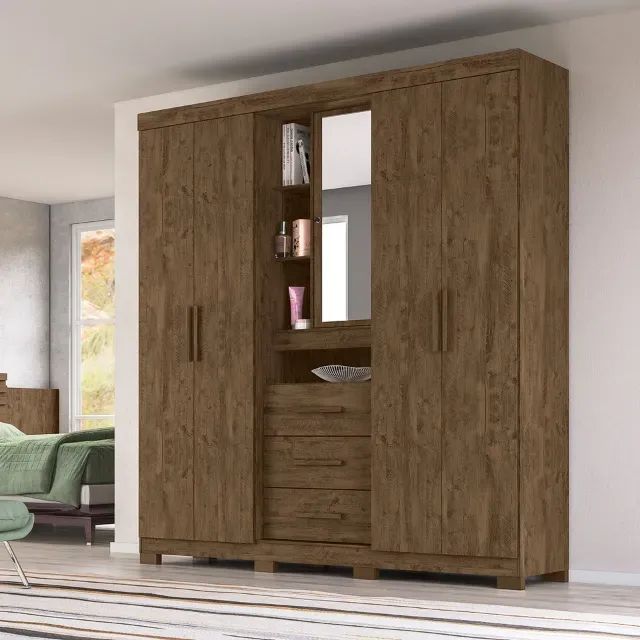 Guarda Roupa Com Espelho 5 Portas 3 Gavetas Eldorado - Foto 4