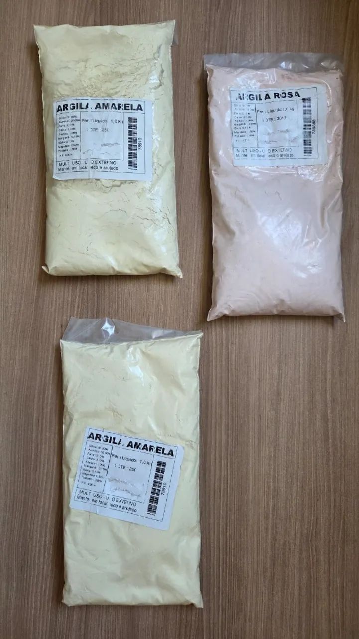 Argila em Pó - Kit Diversas Cores (rosa, amarela e preta)