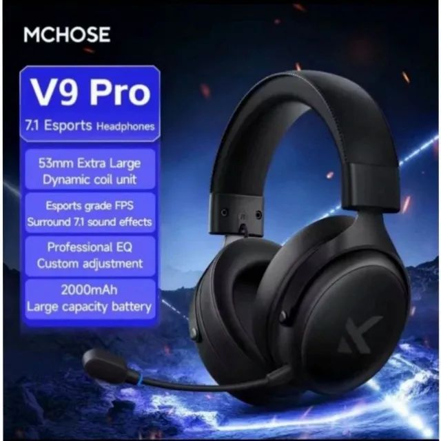 Headset Gamer Sem Fio MCHOSE V9 Pro Black Bluetooth PC Celular - Foto 2