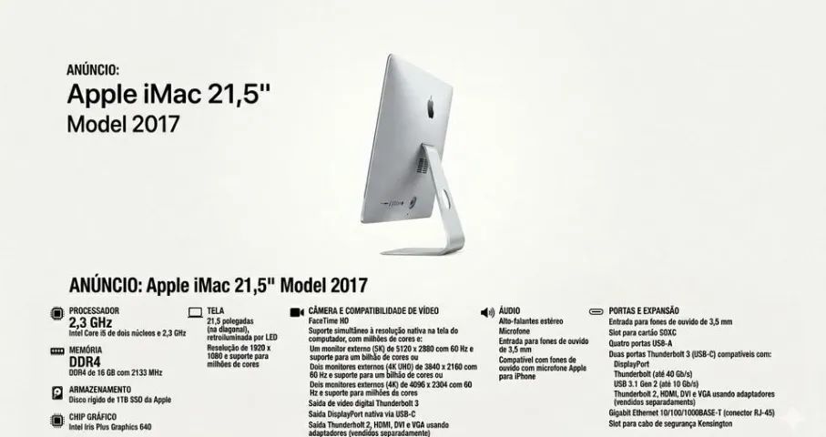 iMac 2017 16gb 1Tb HD - Computadores e Desktops - Parque da