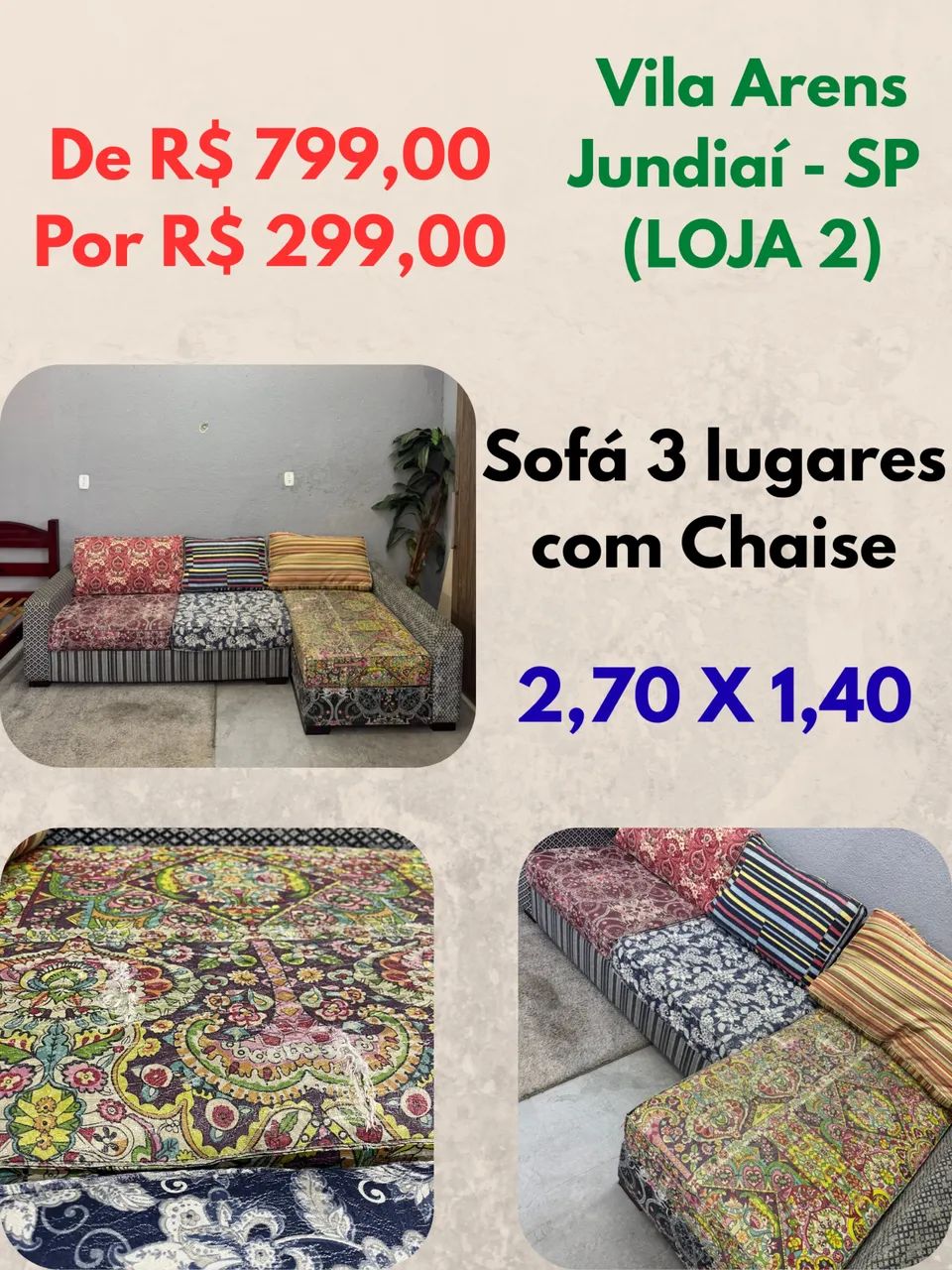 Sofá 3 lugares com chaise