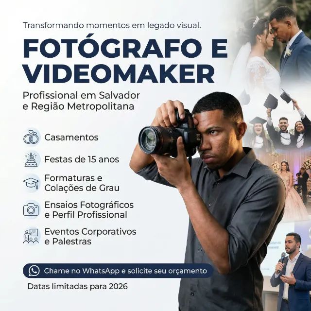 Fotógrafo e Videomaker - Casamento, Formatura e Eventos