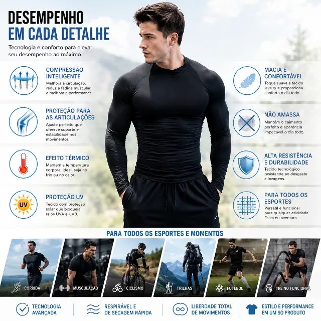 Camiseta de Compressão UV Alta Qualidade e Conforto - Foto 2