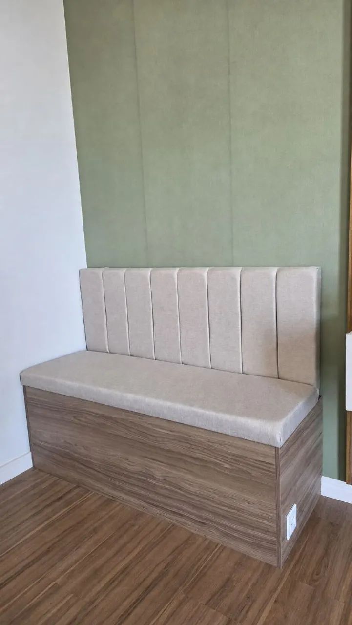 Canto Alemão Estofado baú MDF Amadeirado  - Foto 4