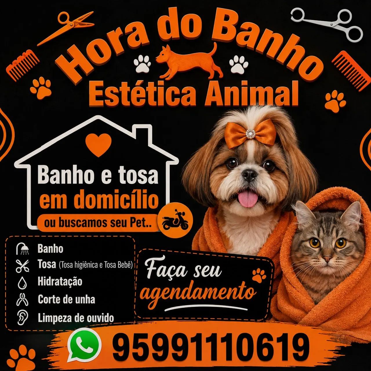 Serviço de Banho e tosa a domicílio no conforto do seu lar.