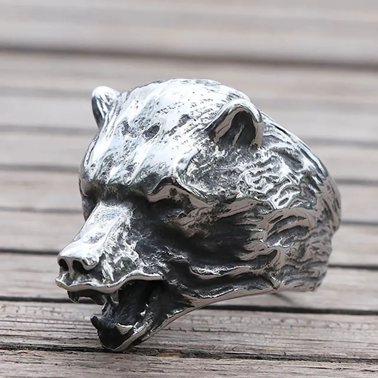 Anél Viking Urso Berserk de aço 