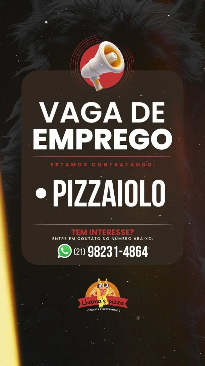 VAGA PIZZAIOLO C/ EXPERIÊNCIA 