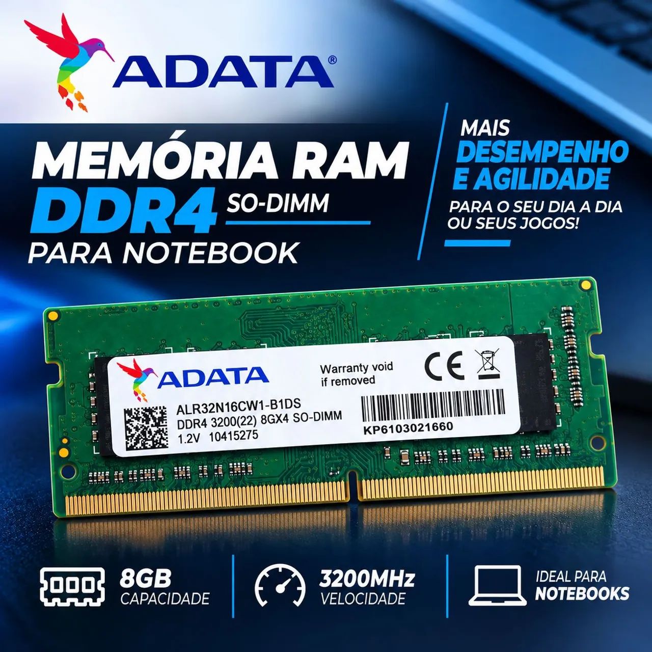Memória RAM 8GB DDR4 3200MHz Notebook - ADATA